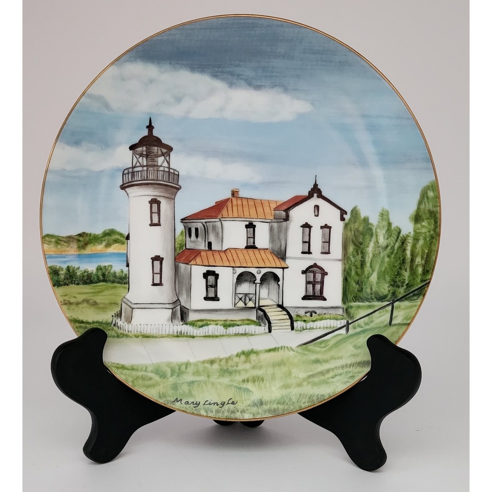 Lefton Admiralty Head Lighthouse Plate Mary Lingle 8 Inch Multicolor Vintage